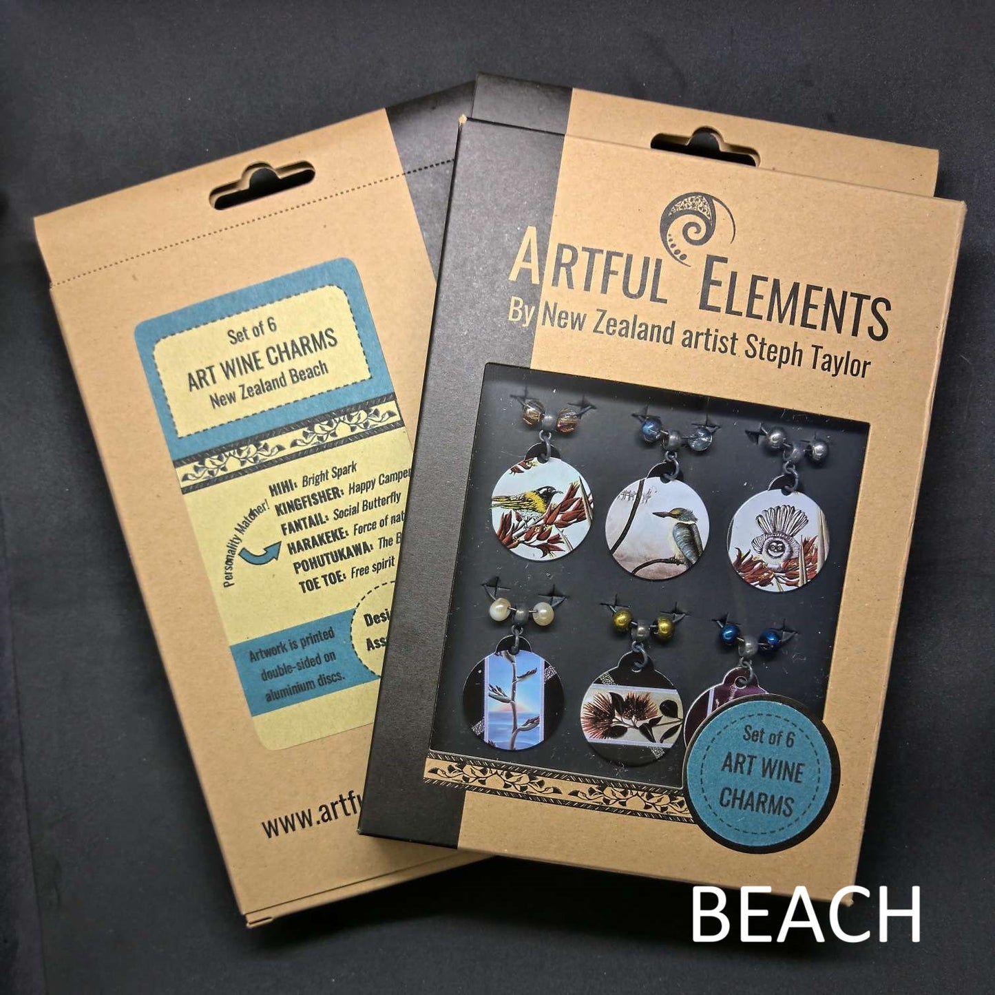 Kiwiana Art Wine Charms Gift Set