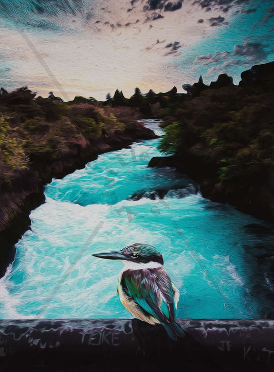 KOTARE @ HUKA FALLS Art Print on Canvas (portrait)